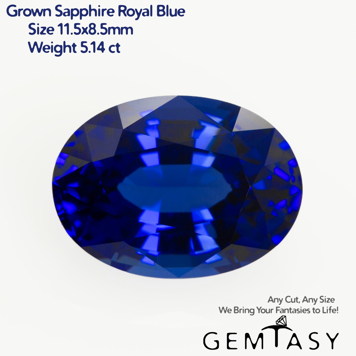 Cut stone - Sapphire Royal Blue Czochralski (Pulled) lab grown, facet Oval 11.5x8.5mm 5.14ct