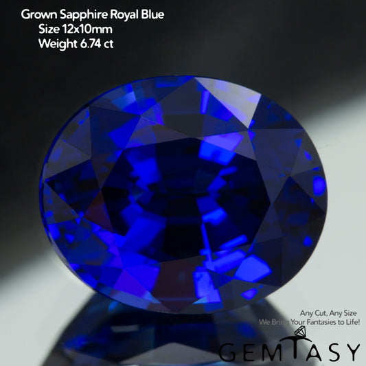 Cut stone - Sapphire Royal Blue Czochralski (Pulled) lab grown, facet Oval 12x10mm 6.58-7.02ct