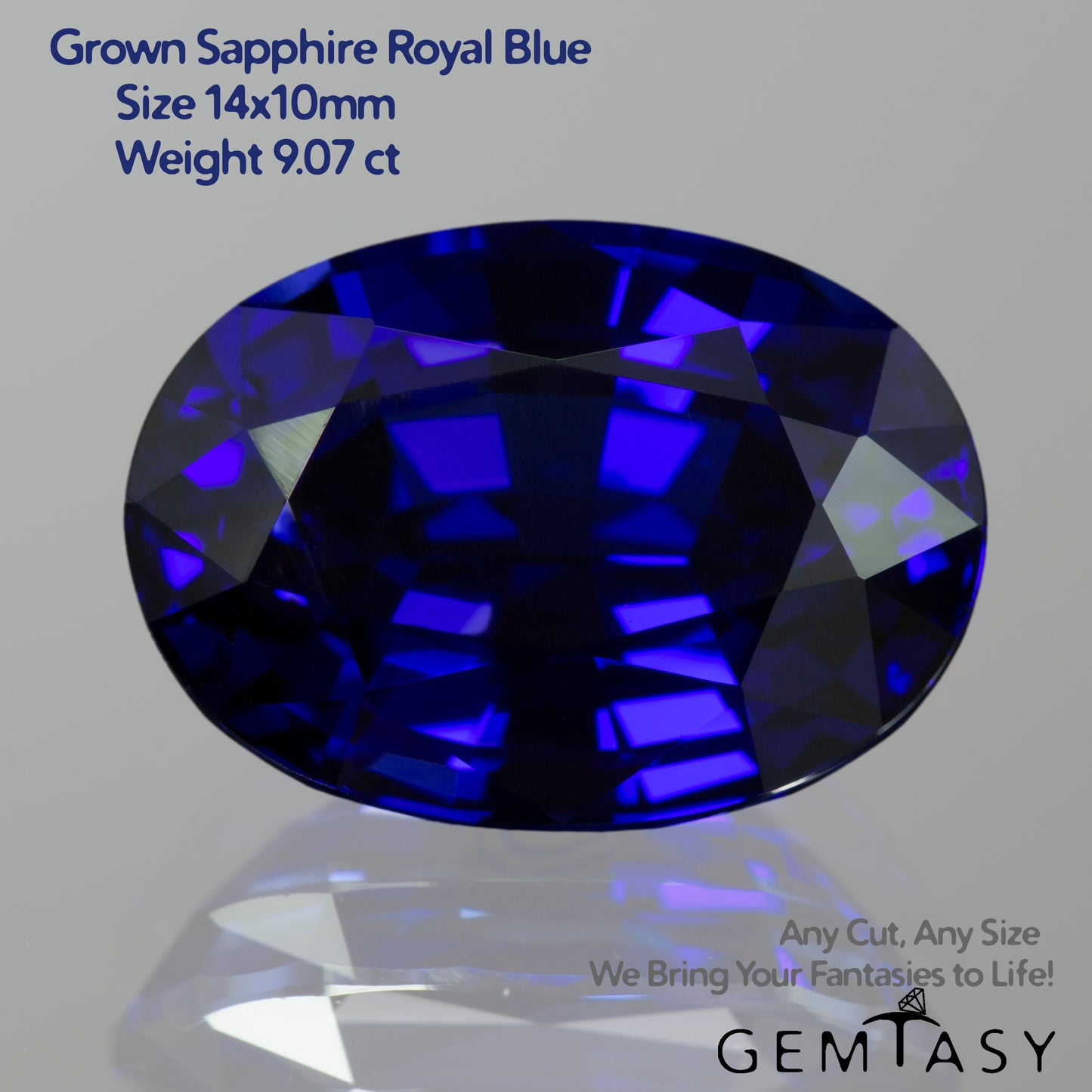 Cut stone - Sapphire Royal Blue Czochralski (Pulled) lab grown, facet Oval 14x10mm 9.07ct