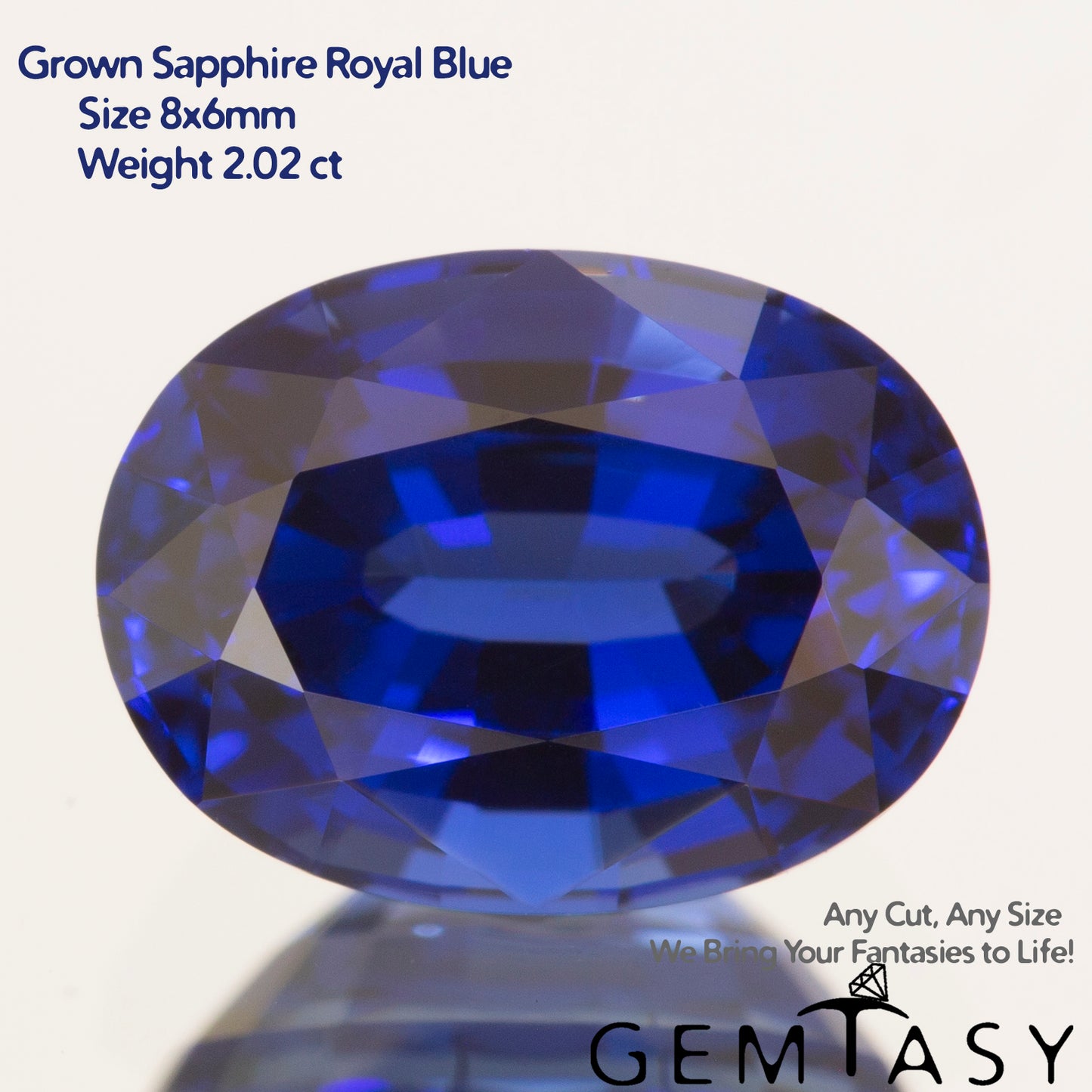 Cut stone - Sapphire Royal Blue Czochralski (Pulled) lab grown, facet Oval 8x6mm 1.84-2.02ct