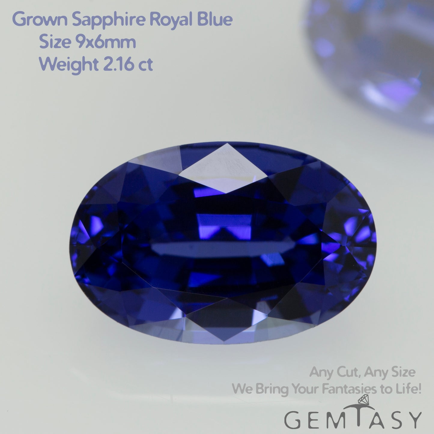 Cut stone - Sapphire Royal Blue Czochralski (Pulled) lab grown, facet Oval 9x6mm 2.16ct