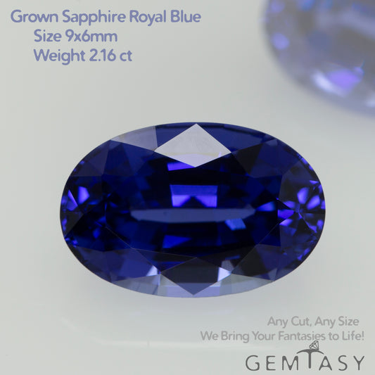 Pierre taillée - Saphir Bleu Royal Czochralski (Tiré) cultivé en laboratoire, facette Ovale 9x6mm 2,16ct