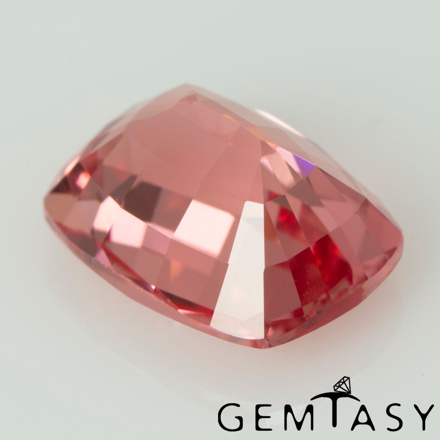 Cut stone - Sapphire Padparadscha Czochralski (Pulled) lab grown, facet Cushion 9x7mm 2.89-3.02ct