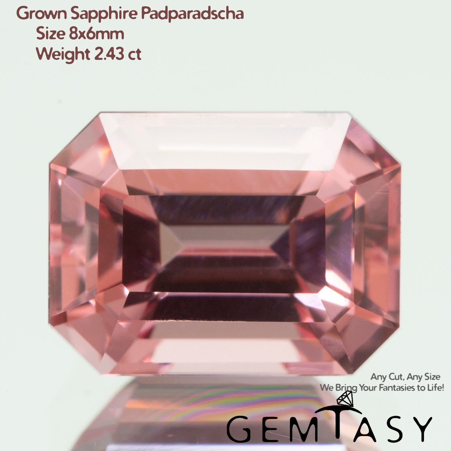 Cut stone - Sapphire Padparadscha Czochralski (Pulled) lab grown, facet Octagon 8x6mm 1.97-2.43ct