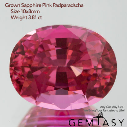 Cut stone - Sapphire Padparadscha Czochralski (Pulled) lab grown, facet Oval 10x8mm 3.44-3.81ct