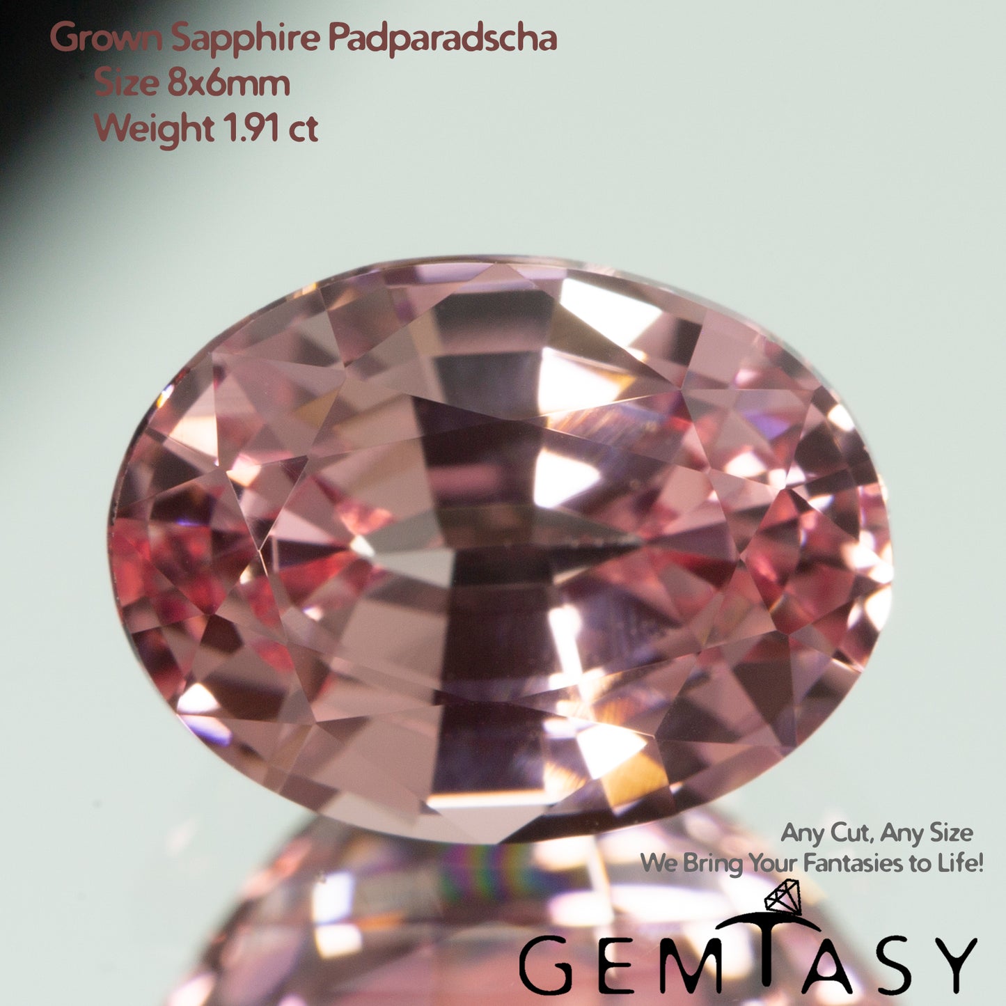 Cut stone - Sapphire Padparadscha Czochralski (Pulled) lab grown, facet Oval 8x6mm 1.73-1.91ct