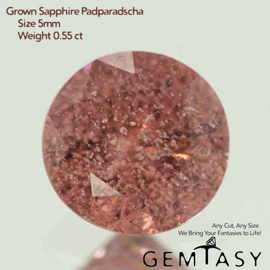 Pierre taillée - Saphir Padparadscha Czochralski (Tiré) cultivé en laboratoire, facette Rond 5mm 0,45-0,55ct