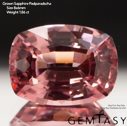 Cut stone - Sapphire Padparadscha Czochralski (Pulled) lab grown, facet Cushion 8x6mm 1.73-1.86ct