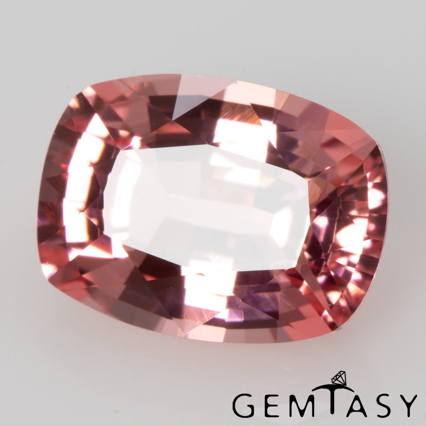 Cut stone - Sapphire Padparadscha Czochralski (Pulled) lab grown, facet Cushion 8x6mm 1.73-1.86ct