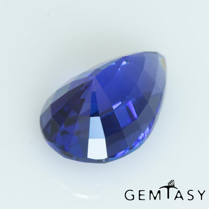 Cut stone - Sapphire Royal Blue Czochralski (Pulled) lab grown, facet Pear 12x7.5mm 4.34ct