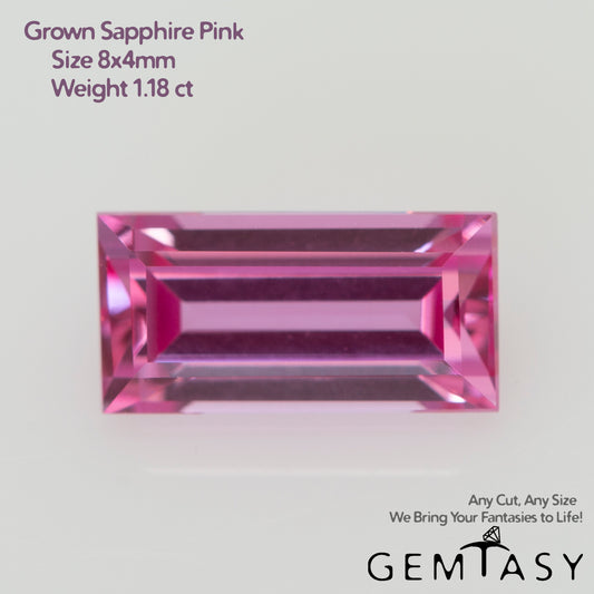 Pierre taillée - Saphir Rose Czochralski (Tiré) cultivé en laboratoire, facette Baguette 8x4mm 1.18ct