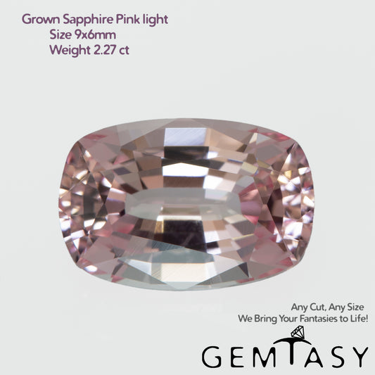 Cut stone - Sapphire Pink light Czochralski (Pulled) lab grown, facet Cushion 9x6mm 2.27ct