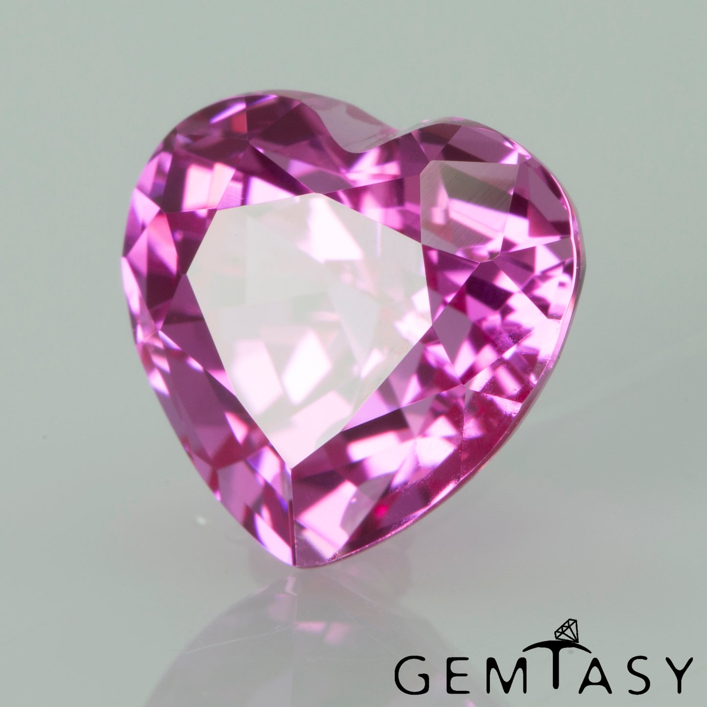 Cut stone - Sapphire Pink Czochralski (Pulled) lab grown, facet Heart 8x8mm 2.93ct