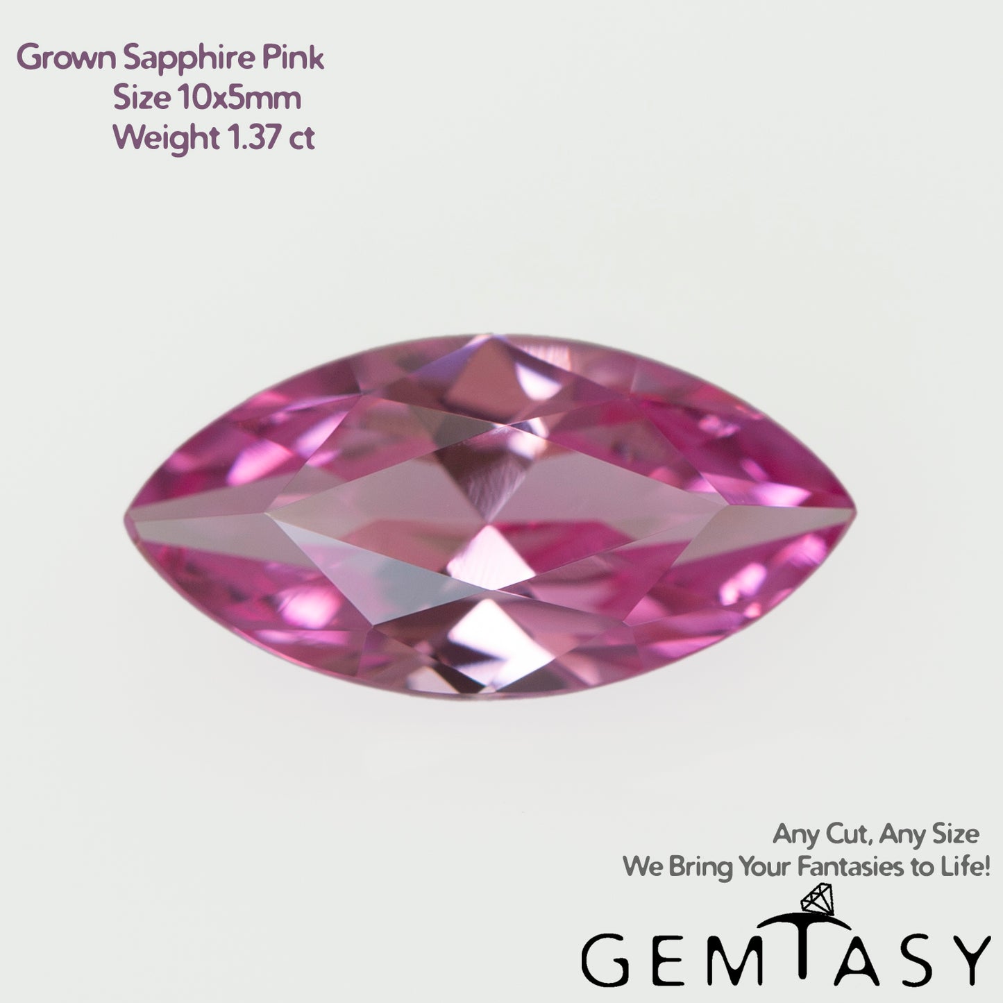 Cut stone - Sapphire Pink Czochralski (Pulled) lab grown, facet Marquise 10x5mm 1.37ct