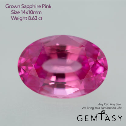 Cut stone - Sapphire Pink Czochralski (Pulled) lab grown, facet Oval 14x10mm 8.63ct