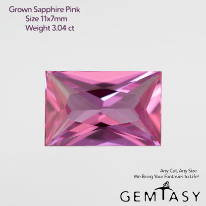 Cut stone - Sapphire Pink Czochralski (Pulled) lab grown, facet Baguette 11x7mm 3.04ct