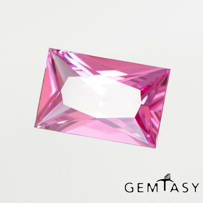 Cut stone - Sapphire Pink Czochralski (Pulled) lab grown, facet Baguette 11x7mm 3.04ct