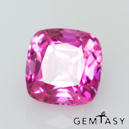 Cut stone - Sapphire Pink Czochralski (Pulled) lab grown, facet Cushion 9x9mm 5.20ct