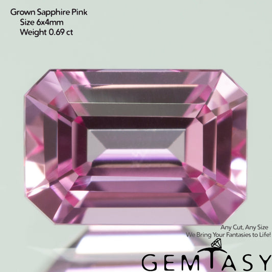 Piedra tallada - Zafiro Rosa Czochralski (Extraído) cultivado en laboratorio, facetado Octágono 6x4mm 0,61-0,72ct