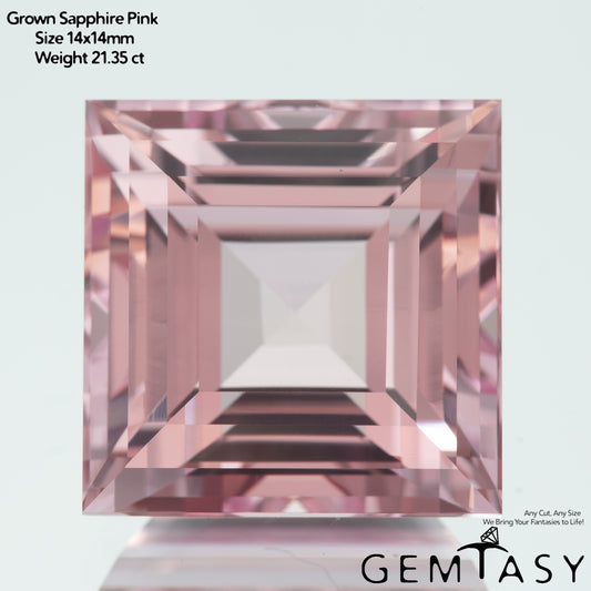 Cut stone - Sapphire Pink light Czochralski (Pulled) lab grown, facet Square 14x14mm 21.35-23.41ct