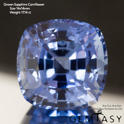 Cut stone - Sapphire Cornflower Blue Czochralski (Pulled) lab grown, facet Cushion 14x14mm 17.14-20.58ct