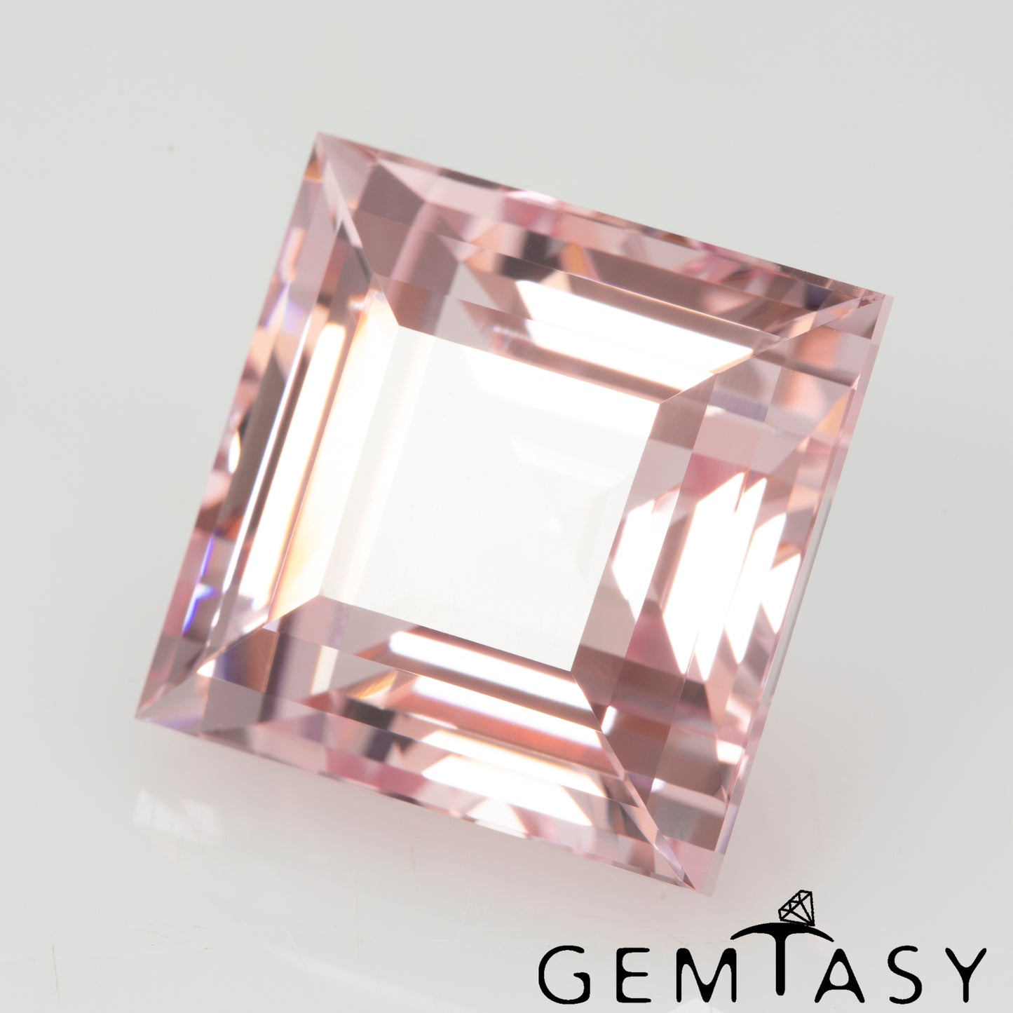 Cut stone - Sapphire Pink light Czochralski (Pulled) lab grown, facet Square 14x14mm 21.35-23.41ct