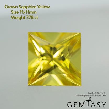 Piedra tallada - Zafiro Amarillo Czochralski (Extraído) cultivado en laboratorio, facetado Princesa 11x11mm 7.78ct