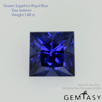 Cut stone - Sapphire Royal Blue Czochralski (Pulled) lab grown, facet Princess 6x6mm 1.48ct