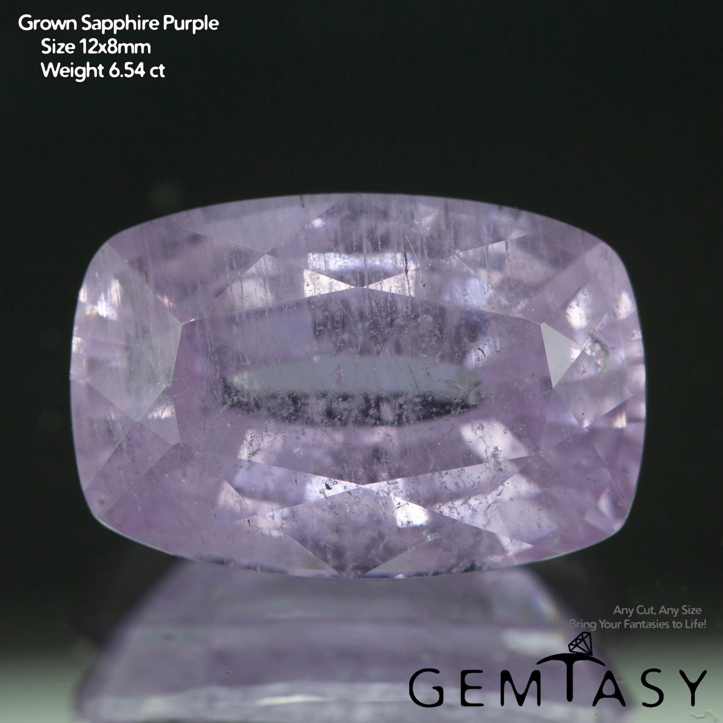 Piedra tallada - Zafiro Violeta Czochralski (Extraído) cultivado en laboratorio, facetado Cojín 12x8mm 5,93-6,54 ct
