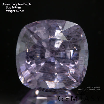 Piedra tallada - Zafiro Violeta Czochralski (Extraído) cultivado en laboratorio, facetado Cojín 9x9mm 4,65-5,07 ct