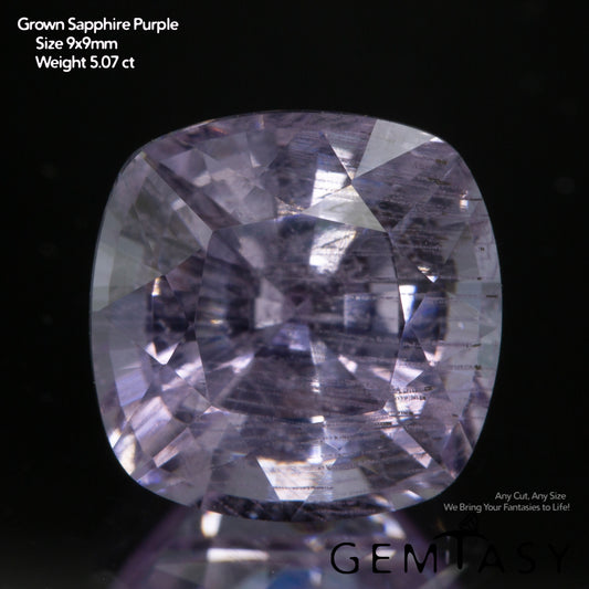 Piedra tallada - Zafiro Violeta Czochralski (Extraído) cultivado en laboratorio, facetado Cojín 9x9mm 4,65-5,07 ct