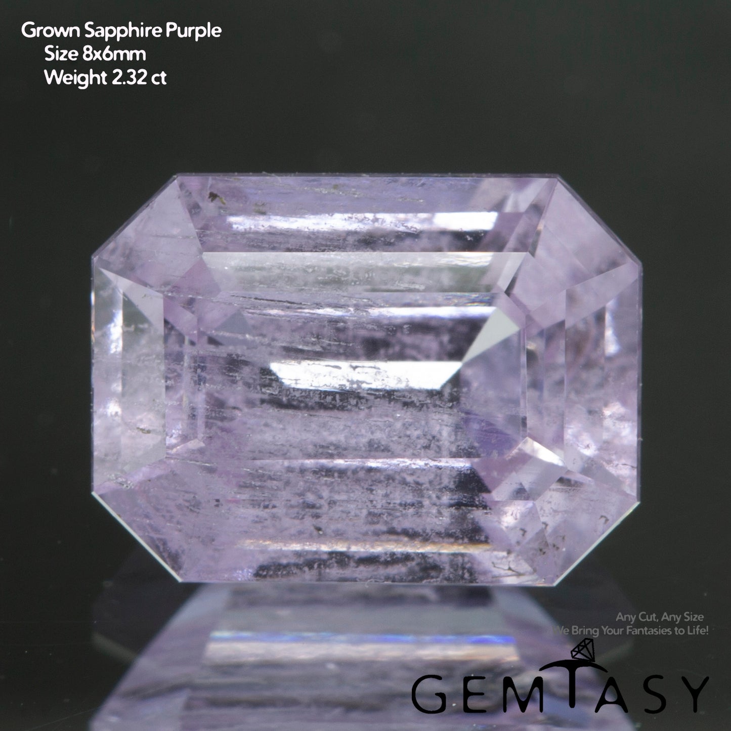 Piedra tallada - Zafiro Violeta Czochralski (Extraído) cultivado en laboratorio, facetado Octágono 8x6mm 2,32-2,51 ct