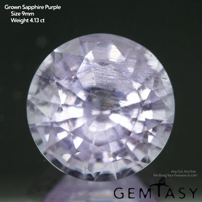 Piedra tallada - Zafiro Violeta Czochralski (Extraído) cultivado en laboratorio, facetado Redondo 9mm 4,13-4,89 ct