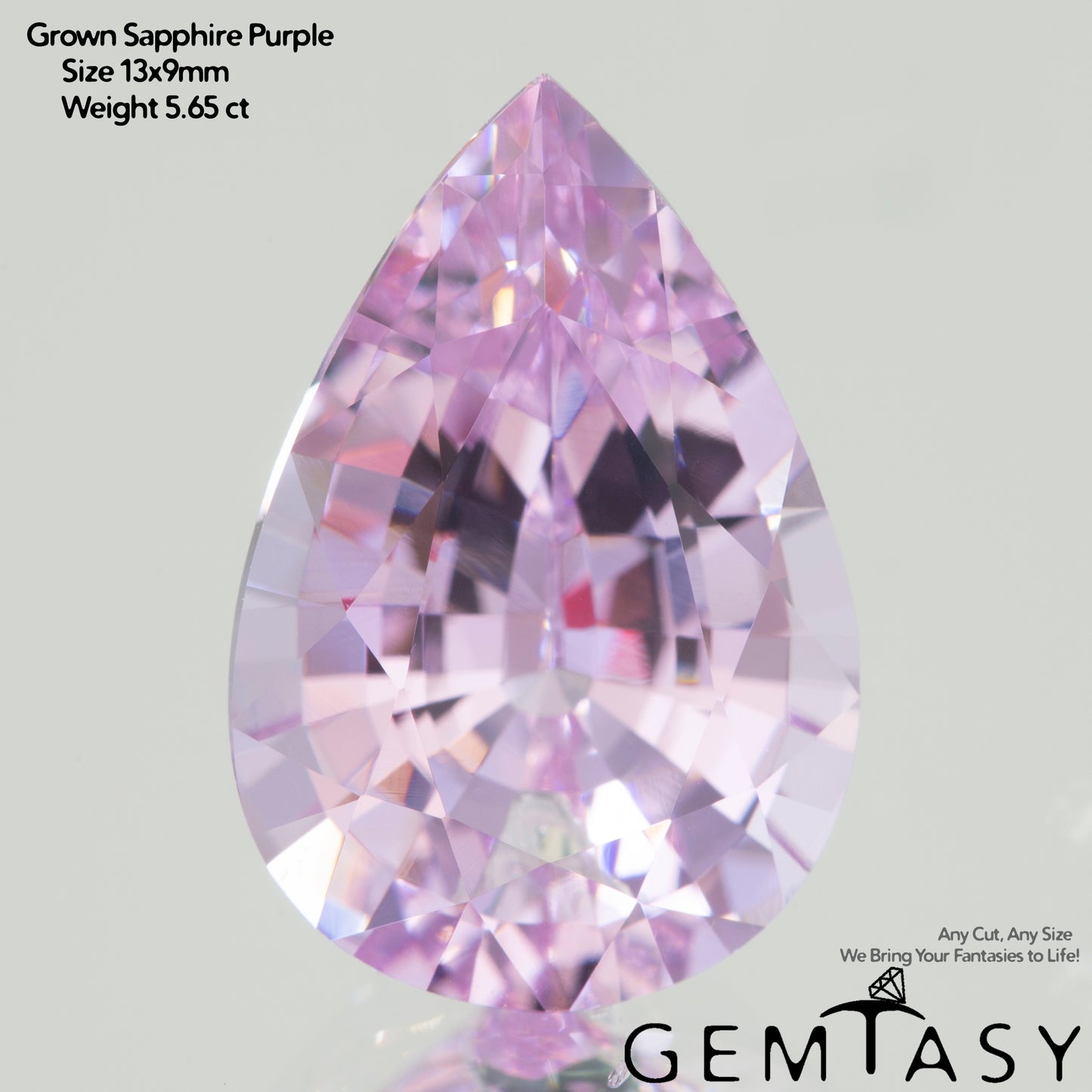 Piedra tallada - Zafiro Violeta Czochralski (Extraído) cultivado en laboratorio, facetado Pera 13x9mm 5,65-6,31 ct