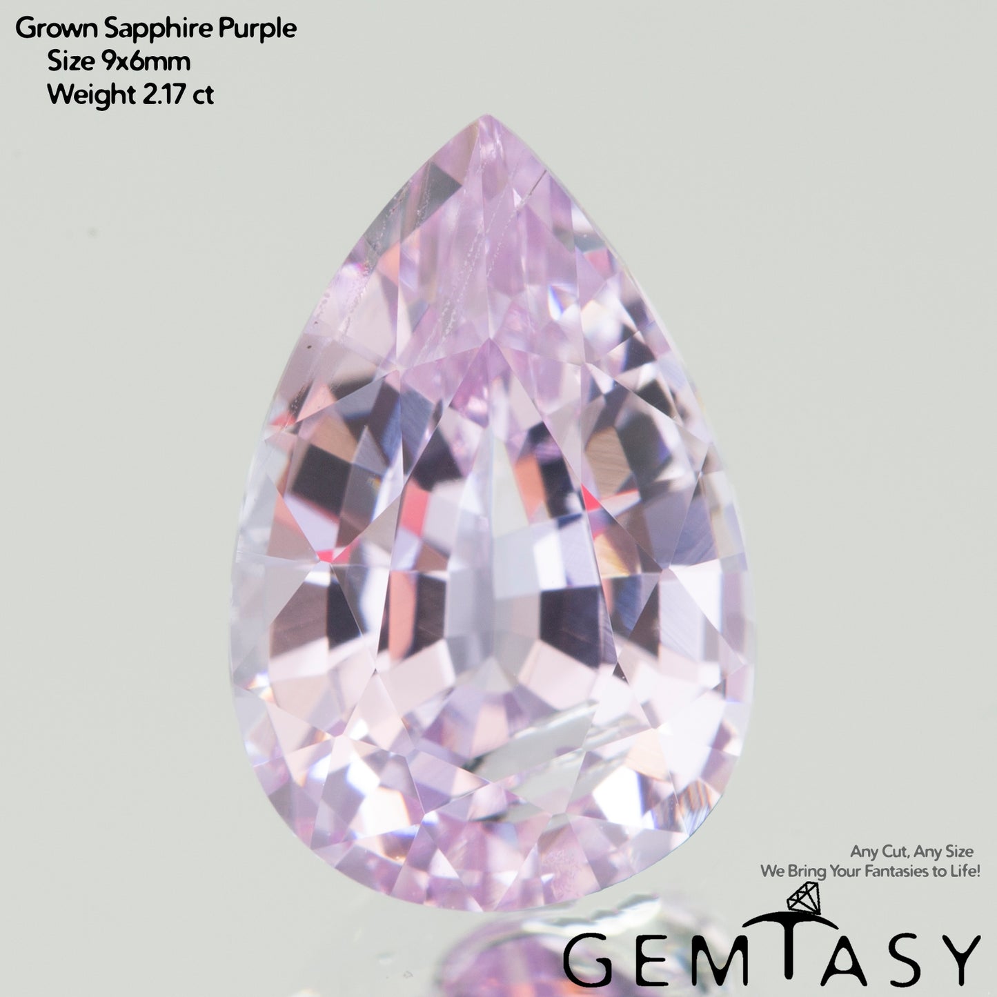 Piedra tallada - Zafiro Violeta Czochralski (Extraído) cultivado en laboratorio, facetado Pera 9x6mm 1,87-2,17 ct