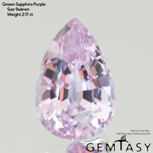 Piedra tallada - Zafiro Violeta Czochralski (Extraído) cultivado en laboratorio, facetado Pera 9x6mm 1,87-2,17 ct