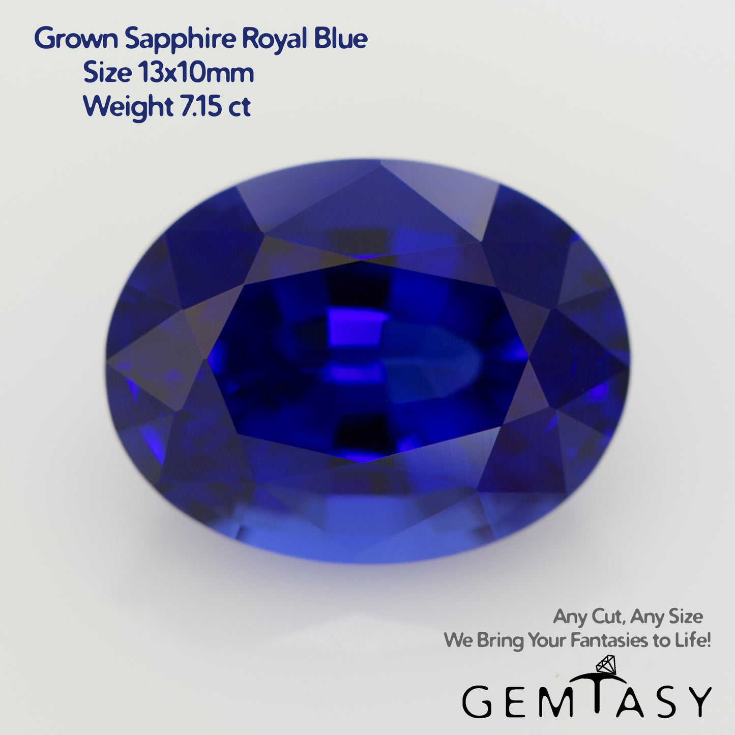 Cut stone - Sapphire Royal Blue Czochralski (Pulled) lab grown, facet Oval 13x10mm 7.15ct