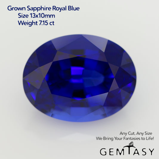 Pierre taillée - Saphir Bleu Royal Czochralski (Tiré) cultivé en laboratoire, facette Ovale 13x10mm 7,15ct