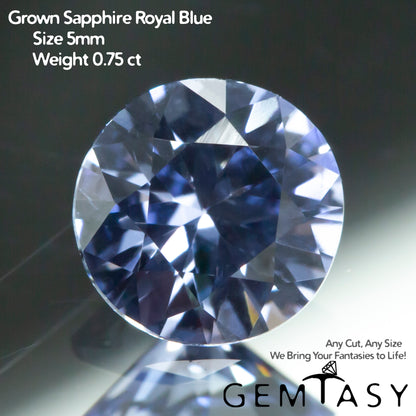 Cut stone - Sapphire Blue Czochralski (Pulled) lab grown, facet Round 5mm 0.70-0.85ct