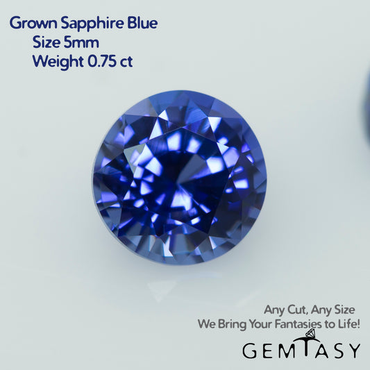 Cut stone - Sapphire Blue Czochralski (Pulled) lab grown, facet Round 5mm 0.75ct