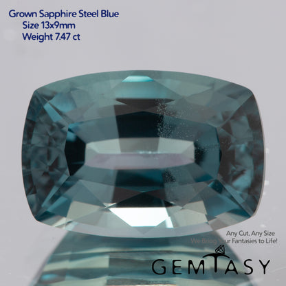 Cut stone - Sapphire Steel Blue Montana Czochralski (Pulled) lab grown, facet Cushion 13x9mm 7.47ct