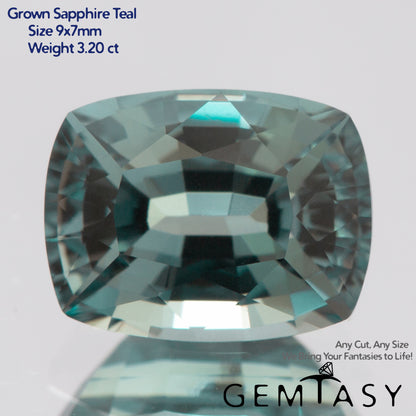 Cut stone - Sapphire Teal Montana Czochralski (Pulled) lab grown, facet Cushion 9x7mm 2.84-3.2ct