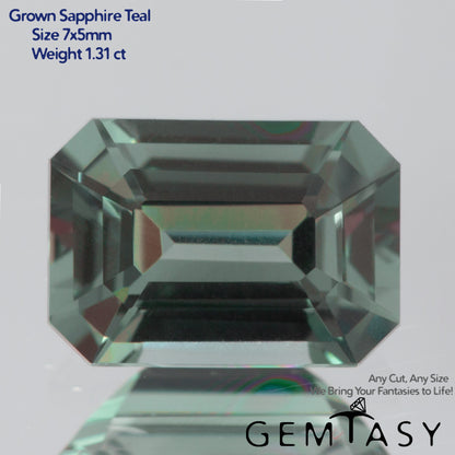 Cut stone - Sapphire Teal Montana Czochralski (Pulled) lab grown, facet Octagon 7x5mm 1.24-1.62ct