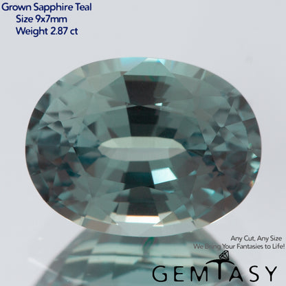 Cut stone - Sapphire Teal Montana Czochralski (Pulled) lab grown, facet Oval 9x7mm 2.79-3.12ct