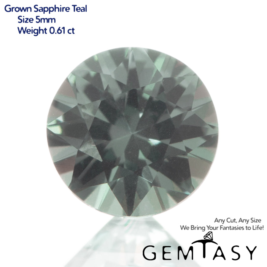 Cut stone - Sapphire Teal Montana Czochralski (Pulled) lab grown, facet Round 5mm 0.58-0.74ct