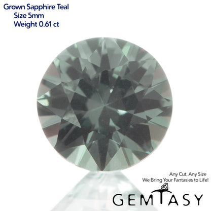 Cut stone - Sapphire Teal Montana Czochralski (Pulled) lab grown, facet Round 5mm 0.58-0.74ct
