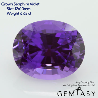 Cut stone - Sapphire Violet Czochralski (Pulled) lab grown, facet Oval 12x10mm 6.63ct