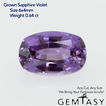 Cut stone - Sapphire Violet Czochralski (Pulled) lab grown, facet Cushion 6x4mm 0.64ct