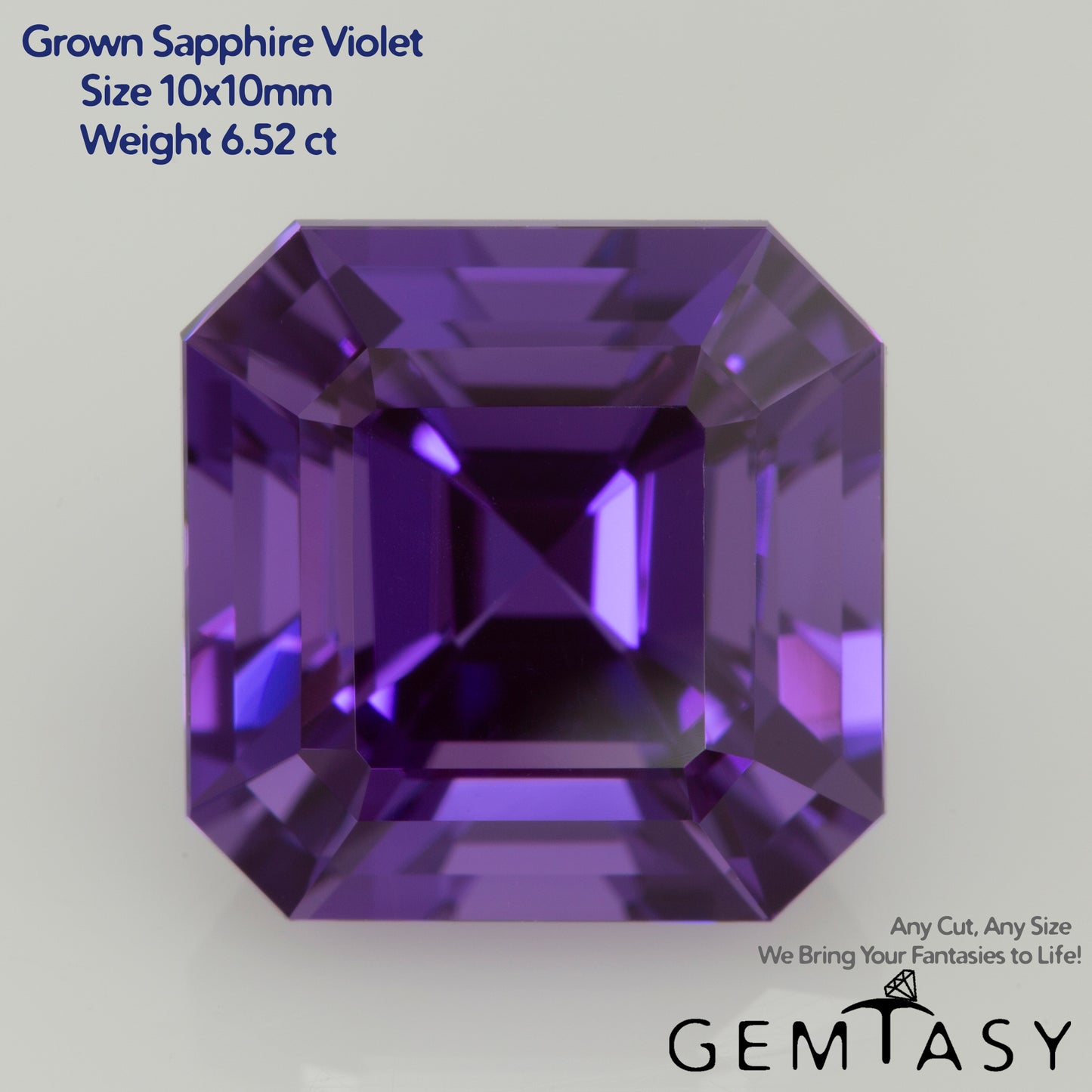 Pierre taillée - Saphir Violet Czochralski (Tiré) cultivé en laboratoire, facette Octogone 10x10mm 6.52ct