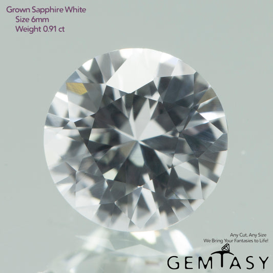 Piedra tallada - Zafiro blanco Kyropoulos cultivado en laboratorio, facetado redondo 6 mm 0,84-1,05 ct